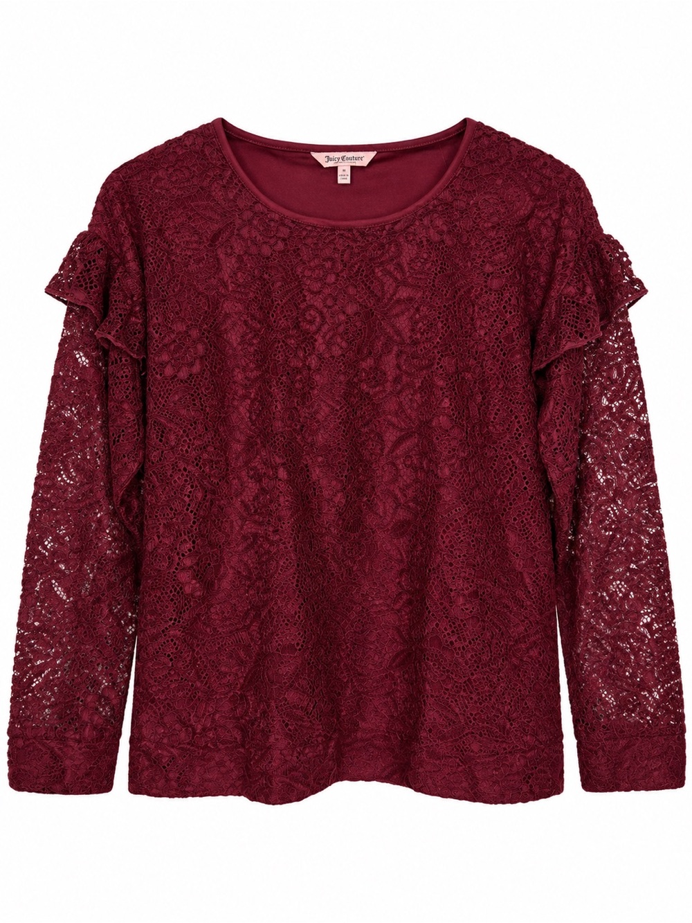 Juicy Couture Floral Lace Ruffle Shoulder Blouse Small